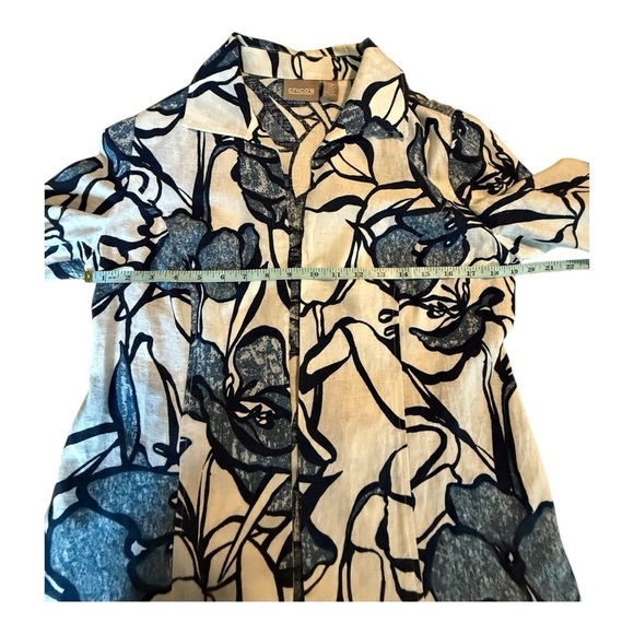 Chicos Navy Linen Blend Navy Black Pattern Open Front Jacket Career Art to Wear - Picture 7 of 15